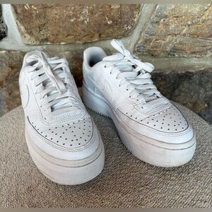 NIKE WOMEN’S COURT VISION ALTA TRIPLE WHITE SNEAKERS. DM0113 100